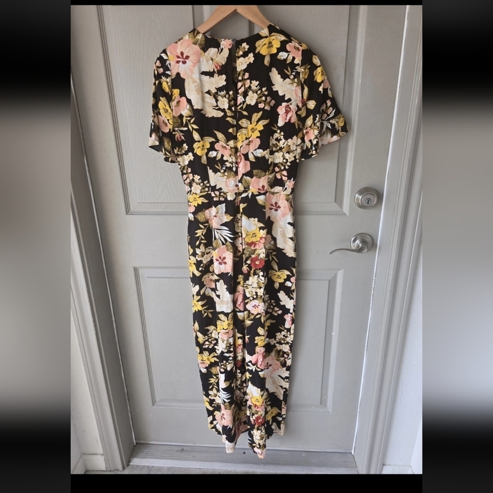 WAREHOUSE HIBISCUS TIE FRONT FLORAL CROPPED LEG JUMPSUIT SUMMER LOOK US 6 BOHO - Picture 10 of 14
